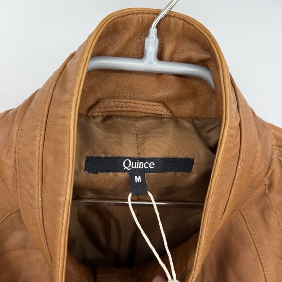 Quince 100% Leather Stand-Collar Jacket size M Women's in Cognac Brown Full Zip - Picture 11 of 16